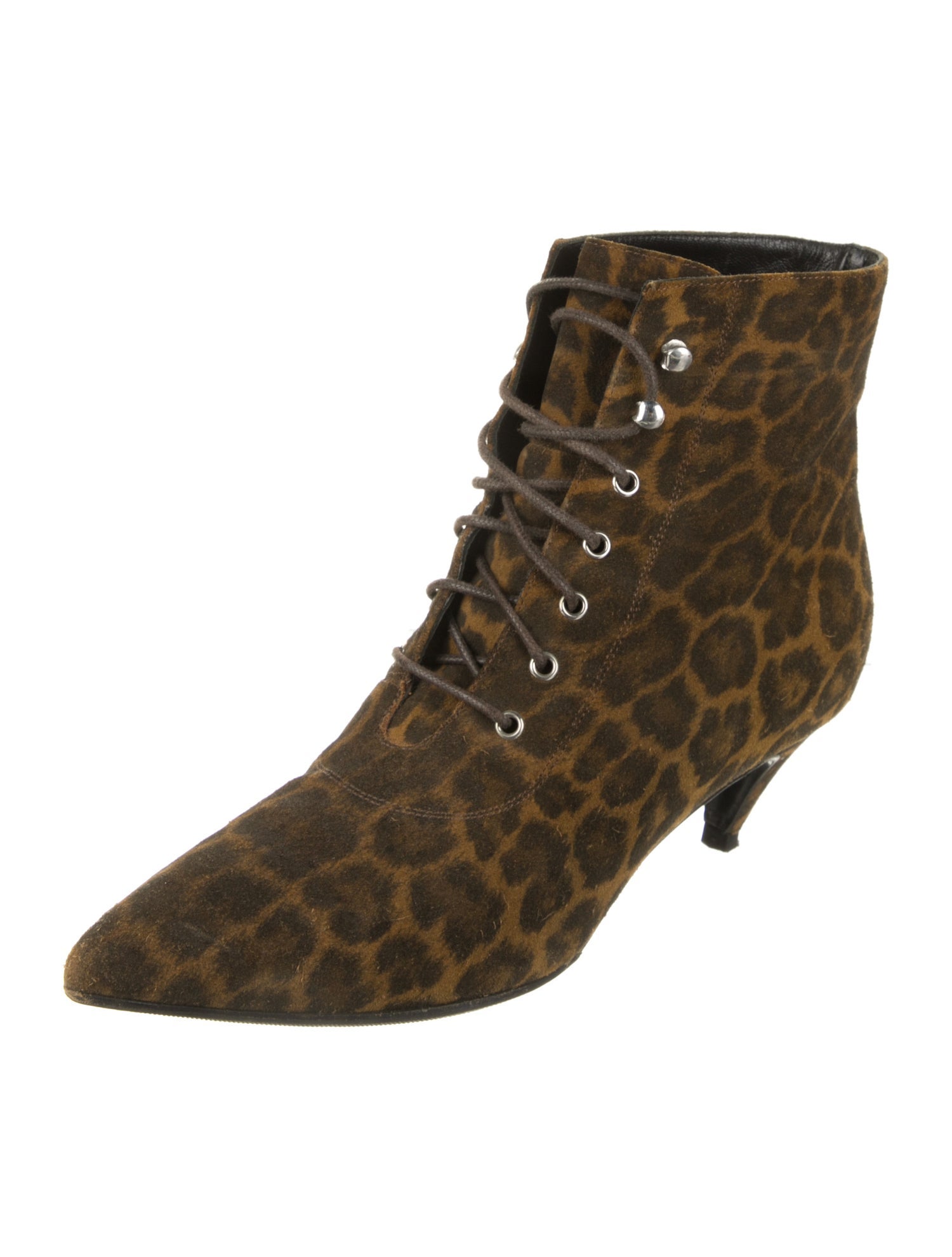 Saint Laurent Suede Animal Print Lace-Up Boots